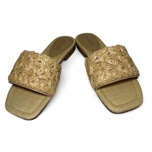 Schutz Women's Ayla Flat Straw Sandal Sz 6.5 B Nude NEW IN BOX